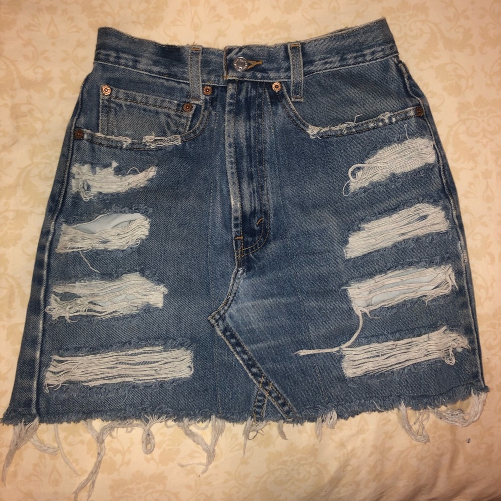 Distressed Levi’s denim skirt